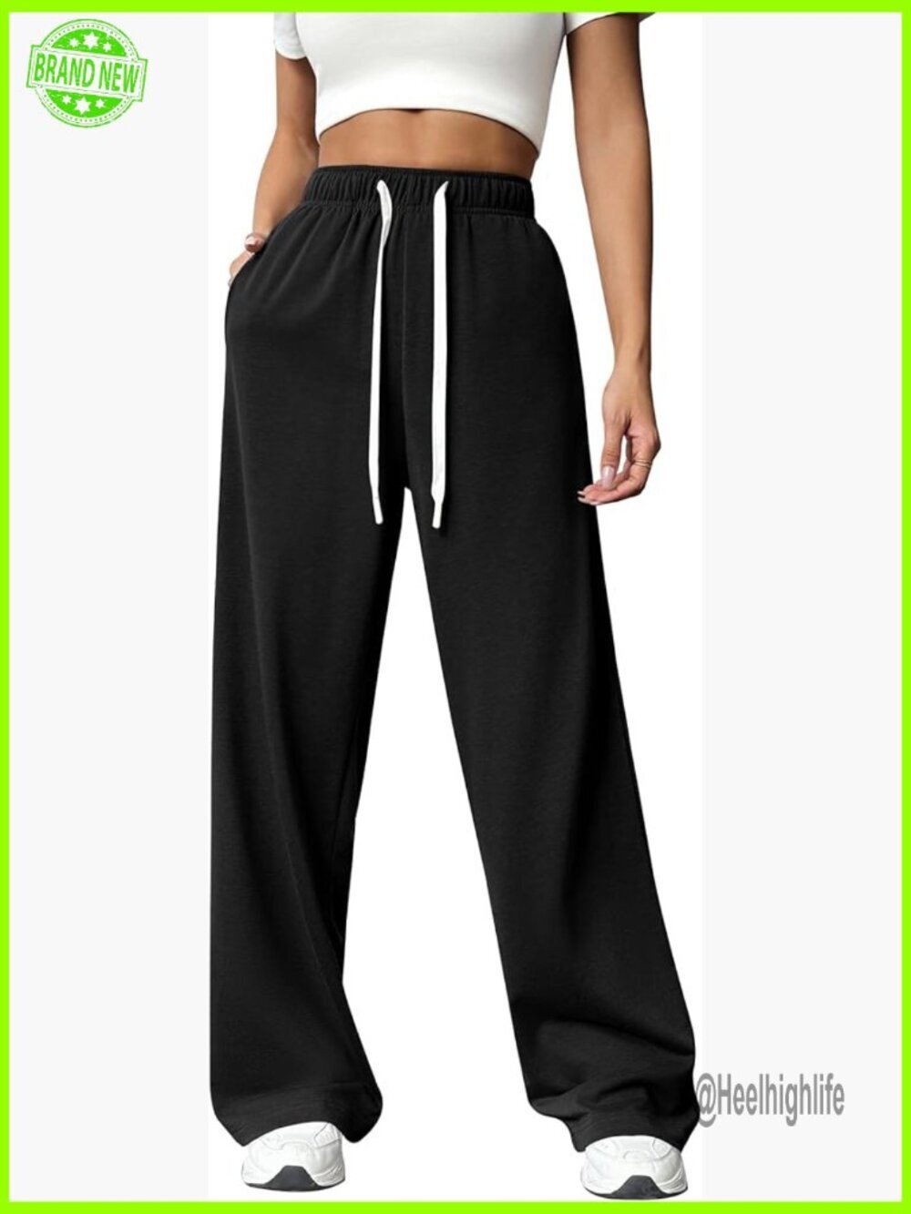 High Waisted Wide Leg Sweatpants with Pockets, Drawstring, 3 Inseams
